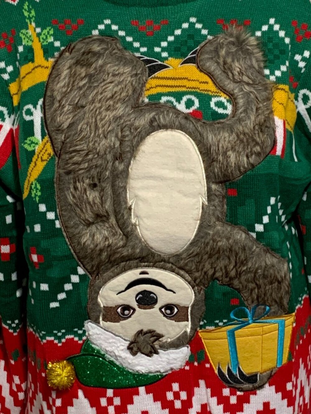 Ugly Christmas Sweater Hanging Sloth Santa Hat Present Snowflake MENS Womens 3XL - Picture 2 of 4